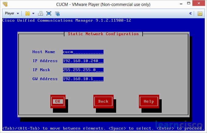 Installing CUCM - Static Network Configuration