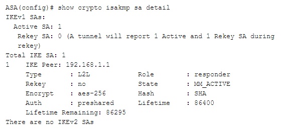 You are trying to verify the ISAKMP tunnel using the command output below. Which options regarding this information are true?