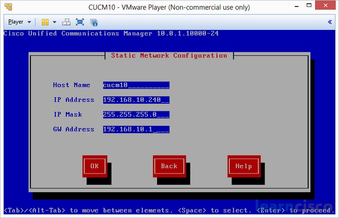 Installing CUCM 10 - Static Network Configuration